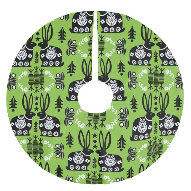 Kaninchen Skandinavische Volkskunst Polyester Weihnachtsbaumdecke (Vorderseite)