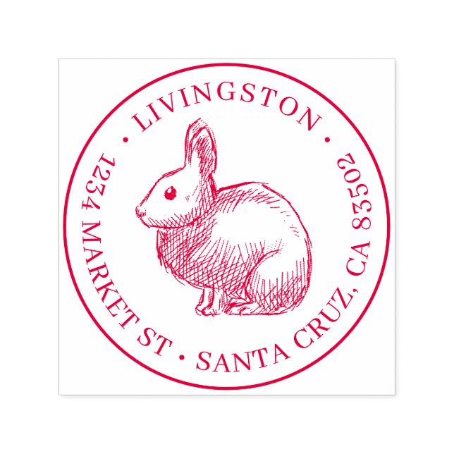 Kaninchen-Sketch Runde Familienname und Rücksendea Permastempel (Design)
