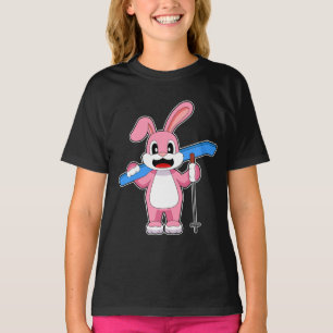 Kaninchen Skifahrer Skistöcke T-Shirt