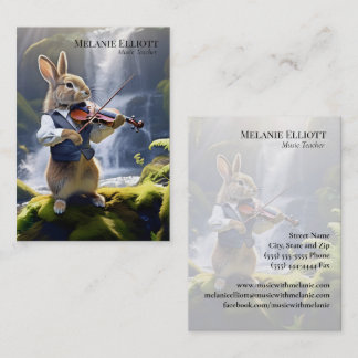 Kaninchen spielen Violine - Niedliche Musiklehrerk Visitenkarte
