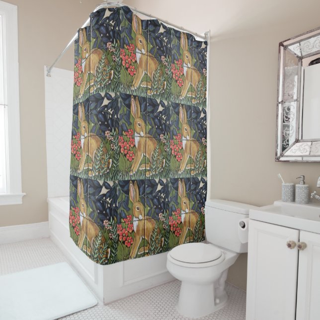 Kaninchen Tapestry Tile floral Navy Blue Hare Deko Duschvorhang (Beispiel)