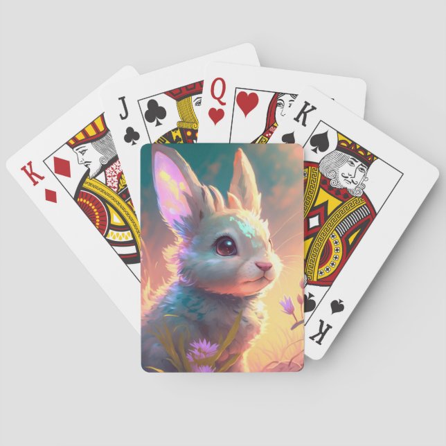 Kaninchen Tierportrait Malerei Art Spielkarten (Rückseite)