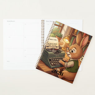 Kaninchen tippt auf einer Retro-Schreibmaschine Planer