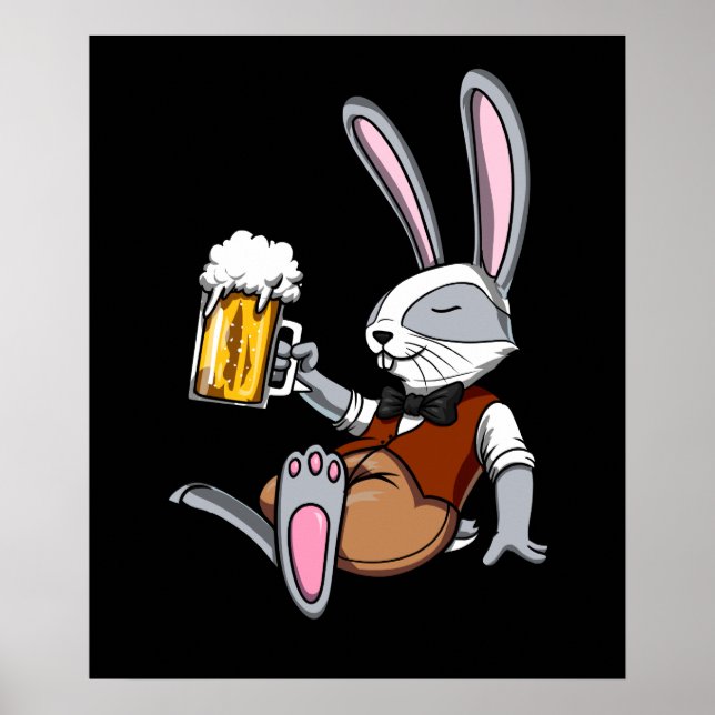 Kaninchen trinken Bier Bunny Funny Funny Party Poster (Vorne)