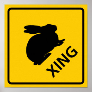 Kaninchen-Überfahrt-Landstraßen-Zeichen Poster
