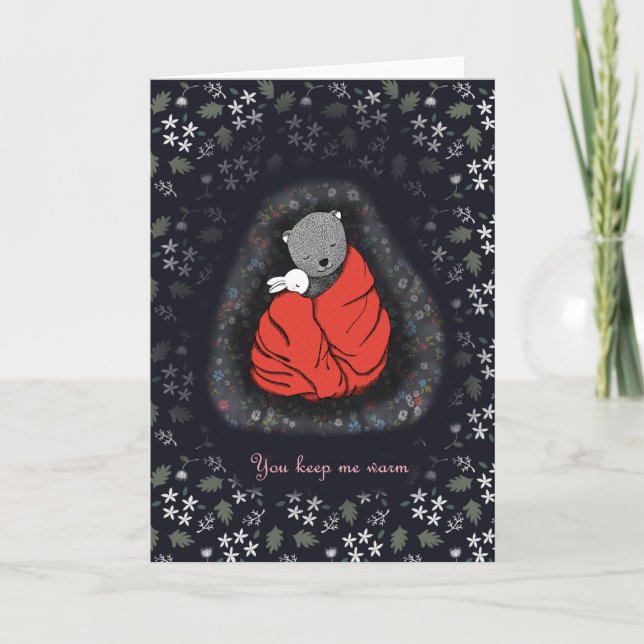 Kaninchen und Bären Liebe Valentinstag Karte (Vorderseite)