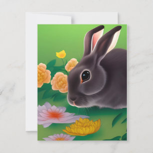 Kaninchen und Blume Feiertagskarte