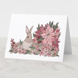 Kaninchen und Blume Poinsettia Leere Dankeskarte