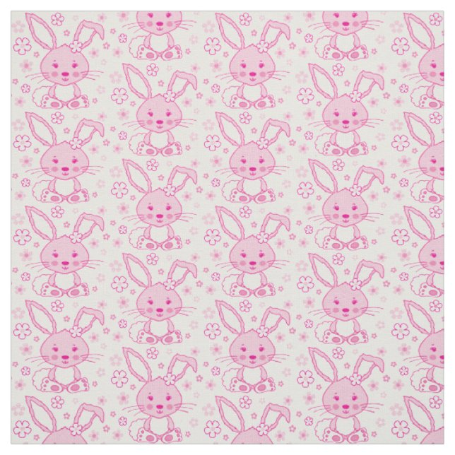 Kaninchen und Blume, rosa Stoff (Muster)