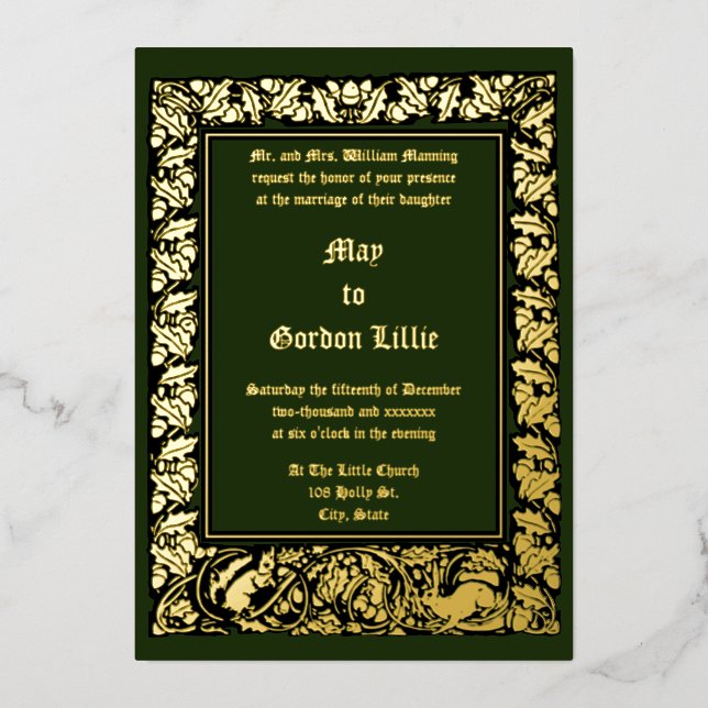 Kaninchen- und Eichhörnchenblättrige Hochzeit Folieneinladung (Vorderseite)