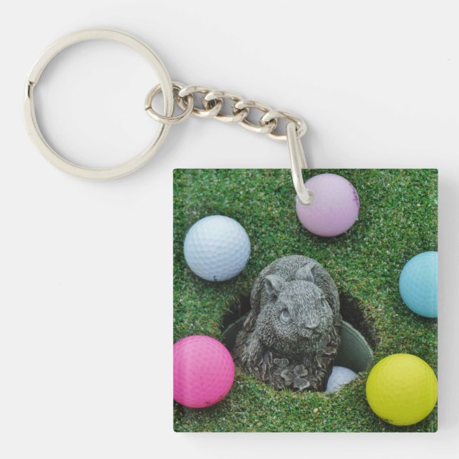 Kaninchen und farbige Golfbälle Schlüsselanhänger (Vorderseite)