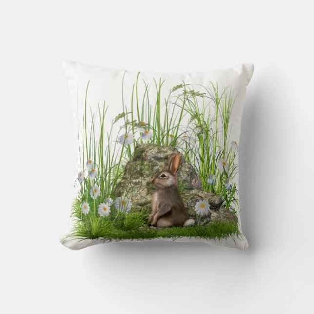 Kaninchen und Gänseblümchen im langen Kissen (Vorderseite)