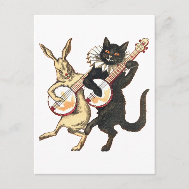 Kaninchen und Katzen Postkarte (Vorderseite)