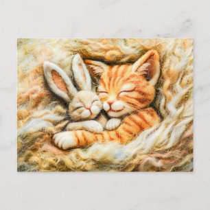 Kaninchen und Katzen Schlafen in Wolle aus Felt Te Postkarte