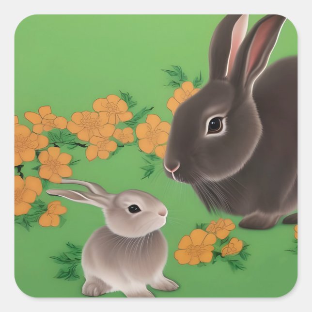 Kaninchen und Kit Quadratischer Aufkleber (Vorderseite)