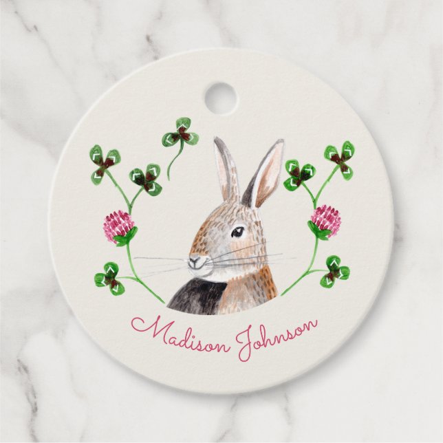 Kaninchen und Klee Geschenkanhänger (Vorderseite)