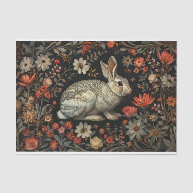 Kaninchen und rote Wildblumen Seidenpapier (Vorderseite)