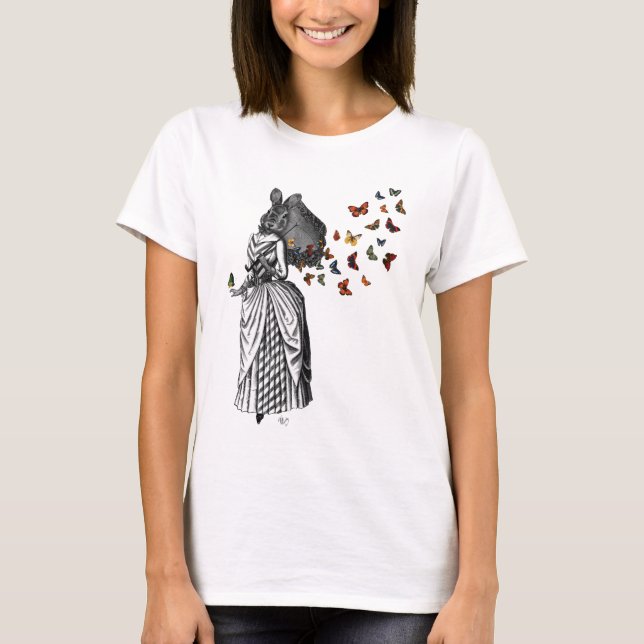 Kaninchen und Schmetterlingsparasol 2 T-Shirt (Vorderseite)