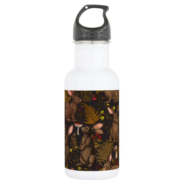 Kaninchen und Wälder Wasserflasche aus Edelstahl (Vorderseite)