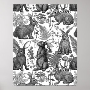 Kaninchen und Waldflora2 Poster