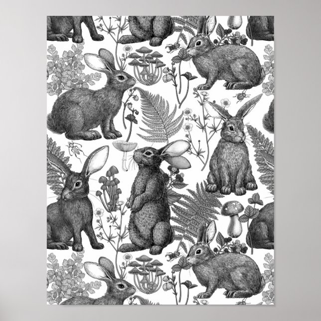Kaninchen und Waldflora2 Poster (Vorne)