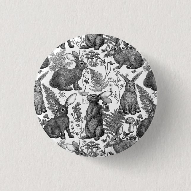 Kaninchen und Waldflora 2 Schaltfläche Button (Vorderseite)