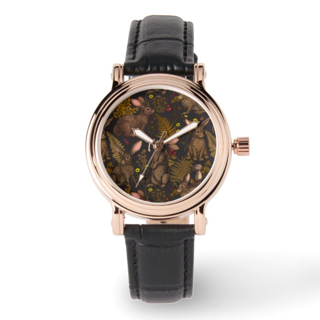 Kaninchen und Waldflora 3 Beobachtung Armbanduhr (Vorderseite)