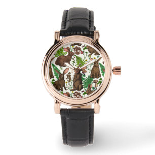 Kaninchen und Waldflora 4 Armbanduhr