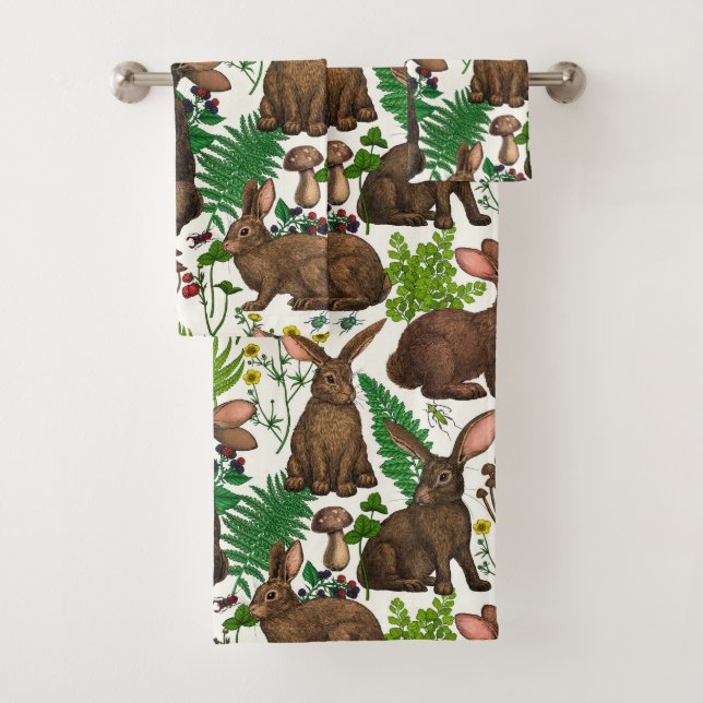 Kaninchen und Waldflora 4 Badhandtuch Set (Insitu)