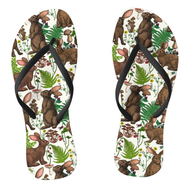 Kaninchen und Waldflora 4 Flip Flops (Fußbett)