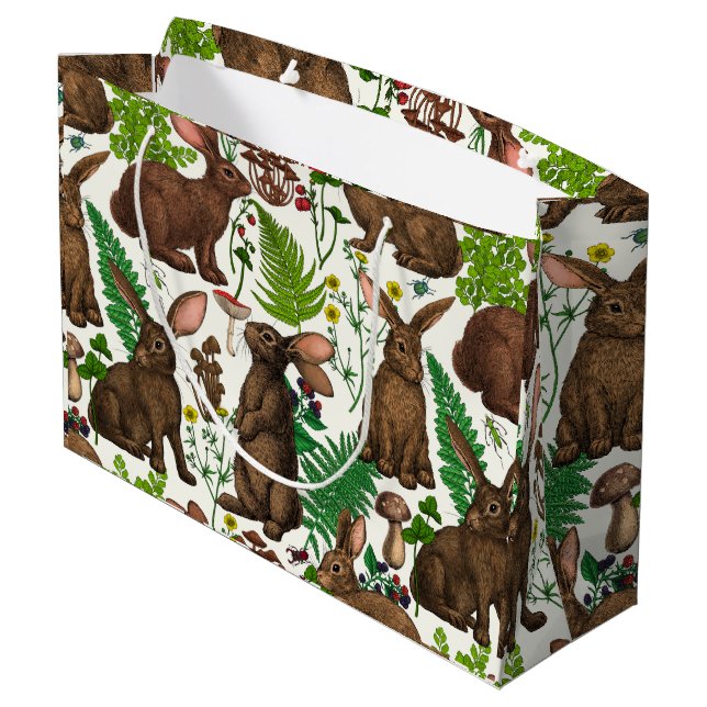 Kaninchen und Waldflora 4 Große Geschenktüte (Rückseite Schrägansicht)