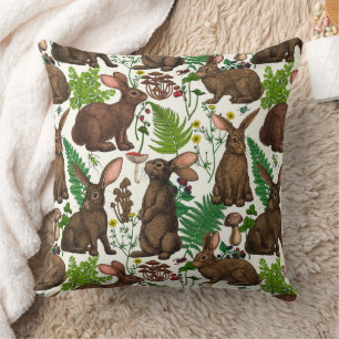Kaninchen und Waldflora 4 Kissen
