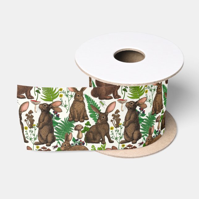 Kaninchen und Waldflora 4 Satinband (Spule)