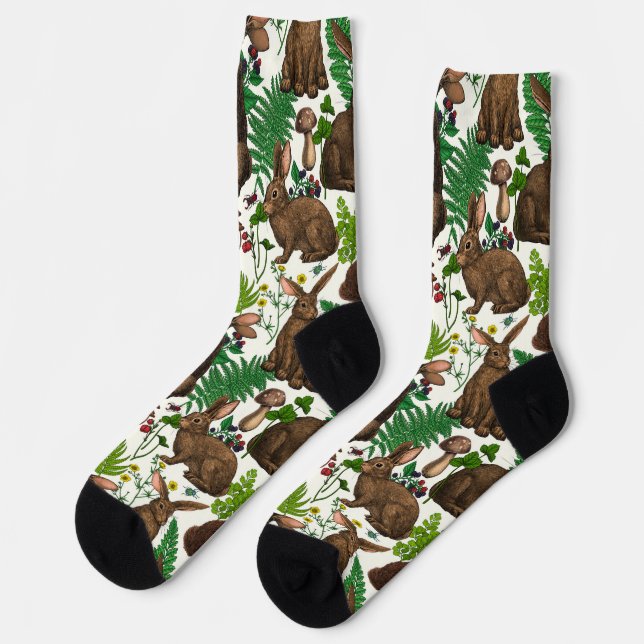 Kaninchen und Waldflora 4 Socken (Linkes Detail)