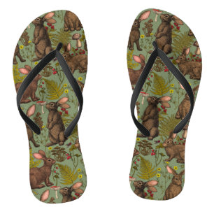 Kaninchen und Waldflora Flip Flops