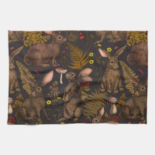 Kaninchen und Waldflora Küchentücher