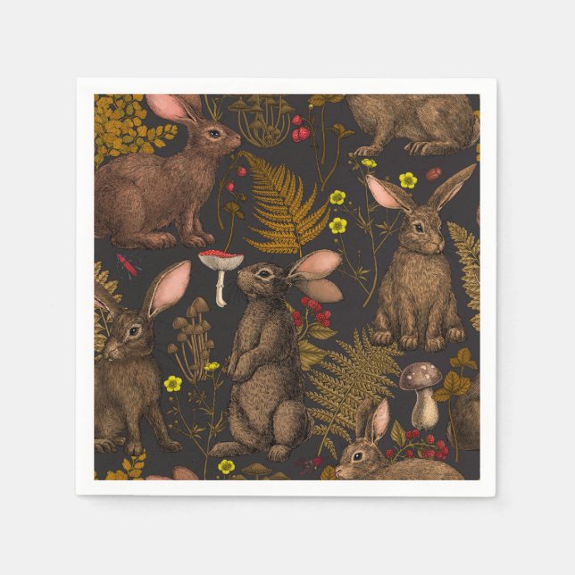 Kaninchen und Waldflora Napkins Serviette (Vorderseite)