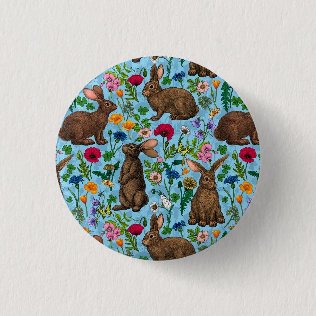 Kaninchen und Wildblumen Button (Vorderseite)