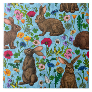 Kaninchen und Wildblumen Fliese