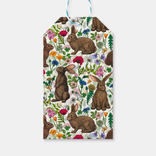 Kaninchen und Wildblumen Geschenkanhänger (Vorderseite)