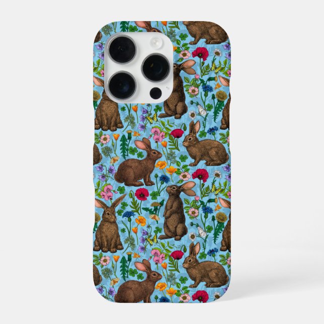 Kaninchen und Wildblumen iPhone 16 Pro Hülle (Rückseite)