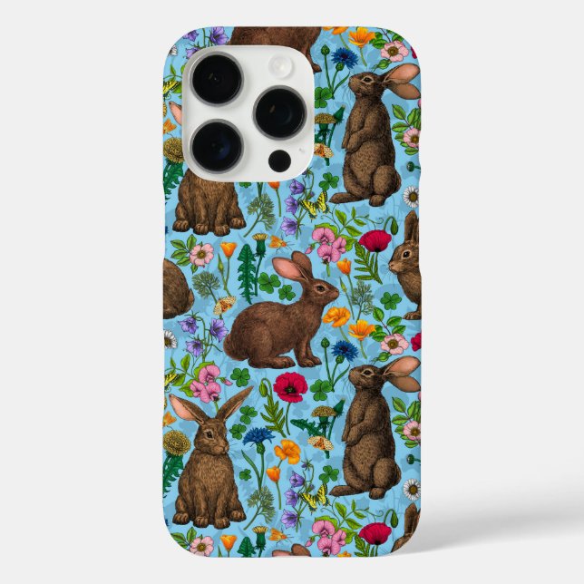 Kaninchen und Wildblumen iPhone 16 Pro Hülle (Rückseite)