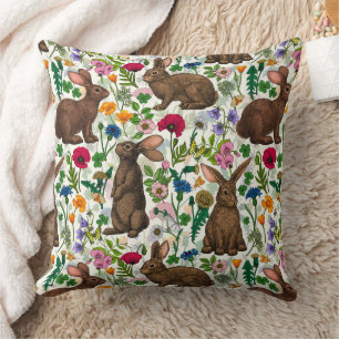 Kaninchen und Wildblumen Kissen