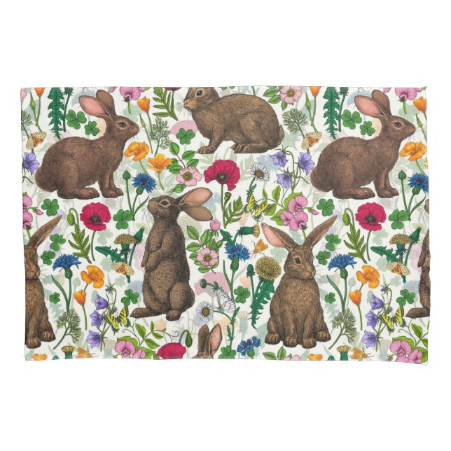 Kaninchen und Wildblumen Kissenbezug (Vorderseite-Links)
