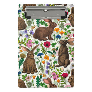 Kaninchen und Wildblumen Mini Klemmbrett