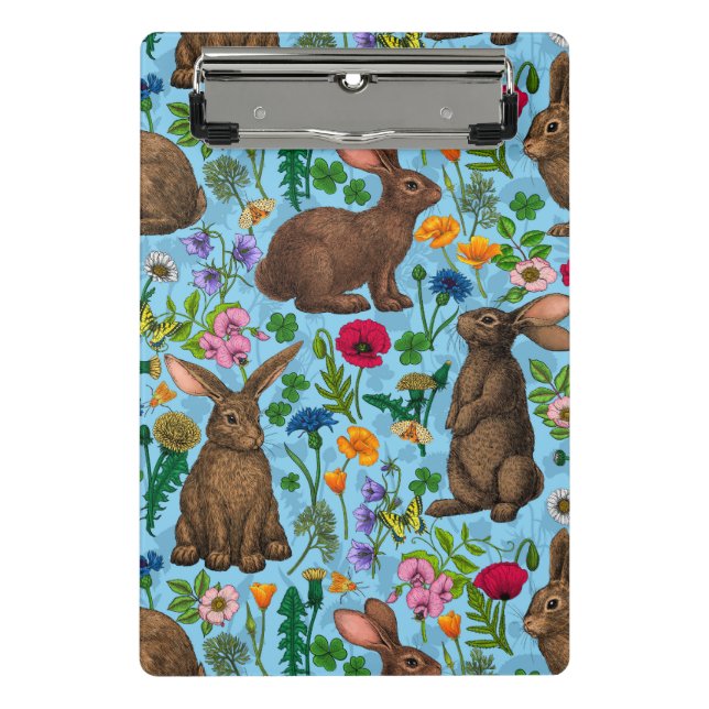 Kaninchen und Wildblumen Mini Klemmbrett (Vorderseite)