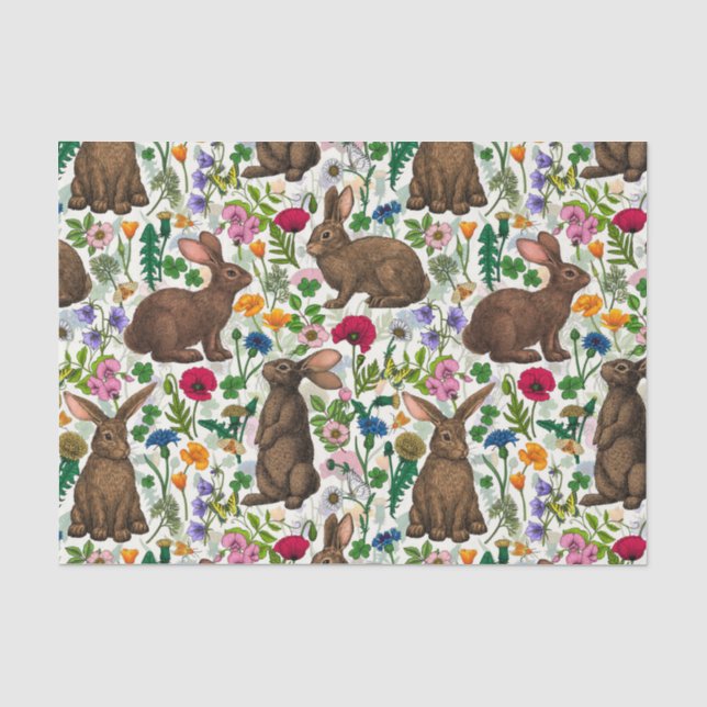 Kaninchen und Wildblumen Seidenpapier (Vorderseite)