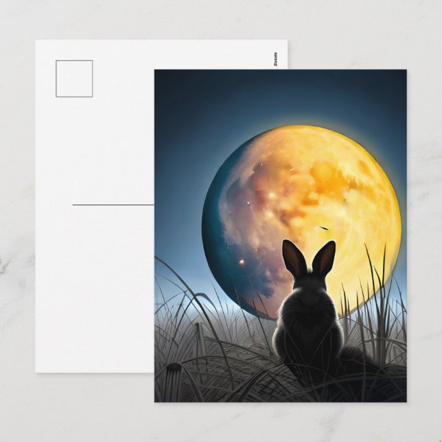 Kaninchen unter dem Mond Feiertagspostkarte (Vorne/Hinten)