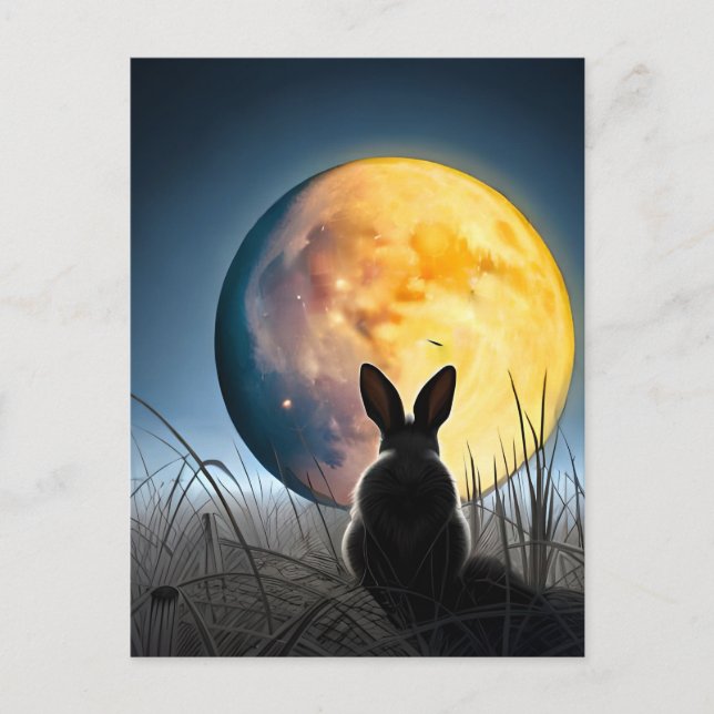 Kaninchen unter dem Mond Postkarte (Vorderseite)
