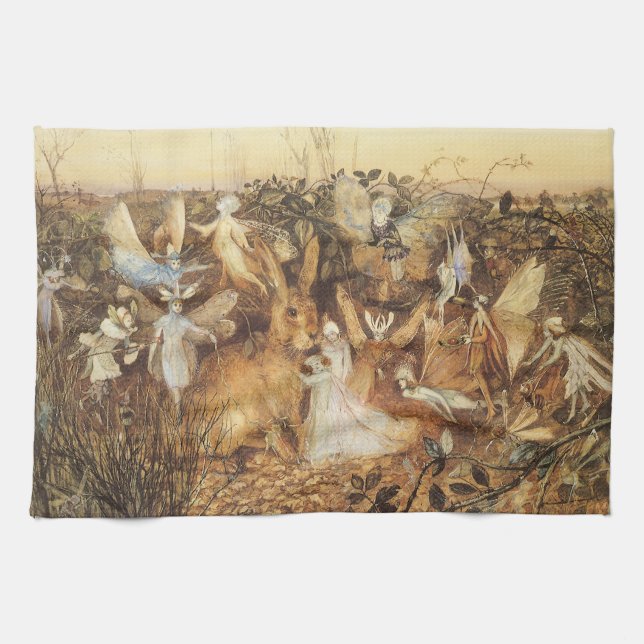 Kaninchen unter den Fairies, Vintage Märchen Geschirrtuch (Horizontal)